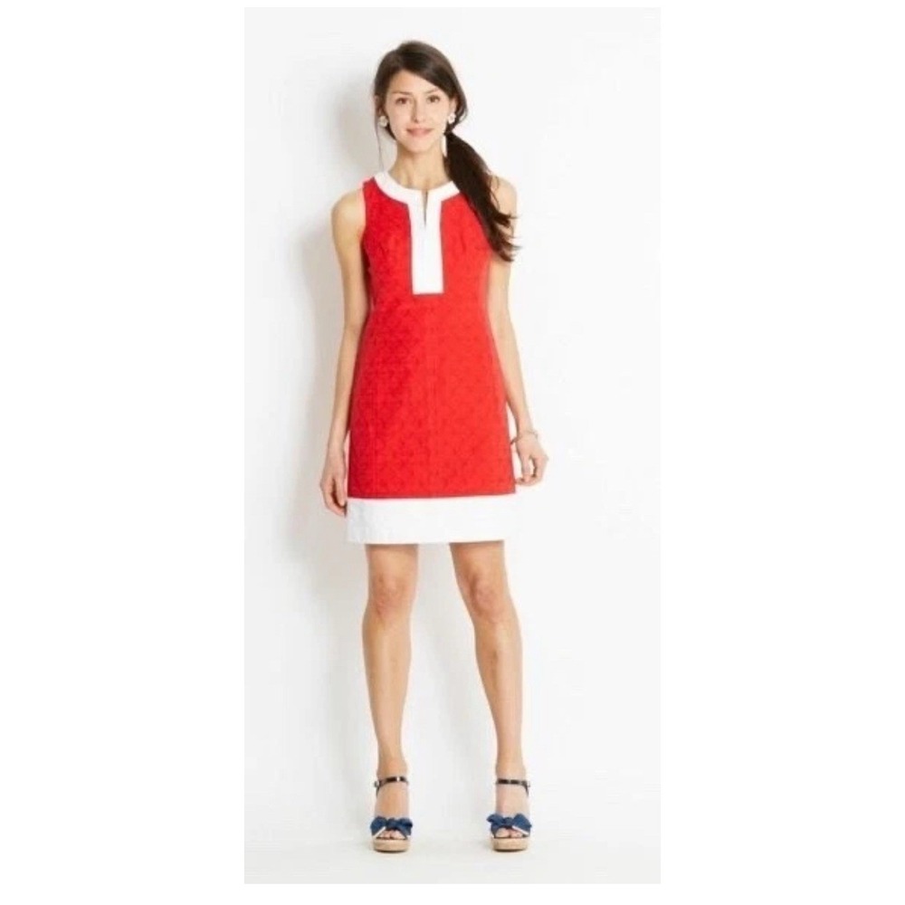 Vineyard Vines Red White Shift Dress Size 8 Textured Sleeveless Preppy - Picture 3 of 13